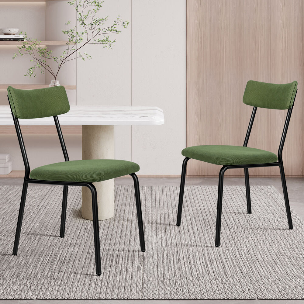 ALFORDSON 2x Dining Chairs Accent Kitchen Lounge Curved Backrest Corduroy Green