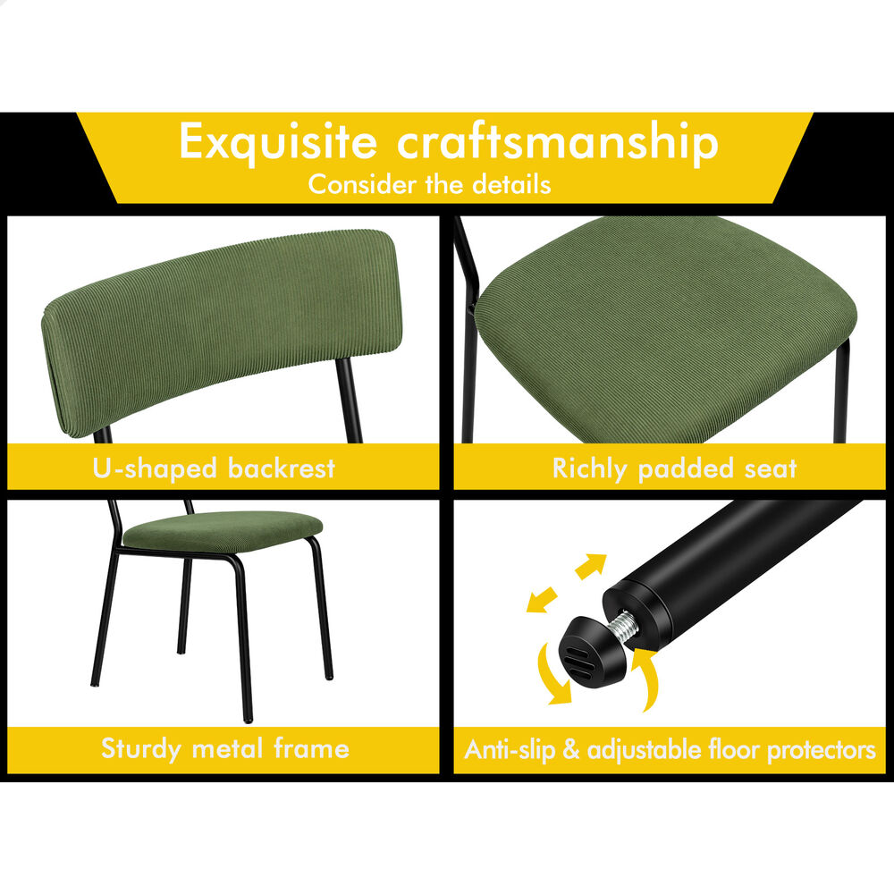 ALFORDSON 2x Dining Chairs Accent Kitchen Lounge Curved Backrest Corduroy Green