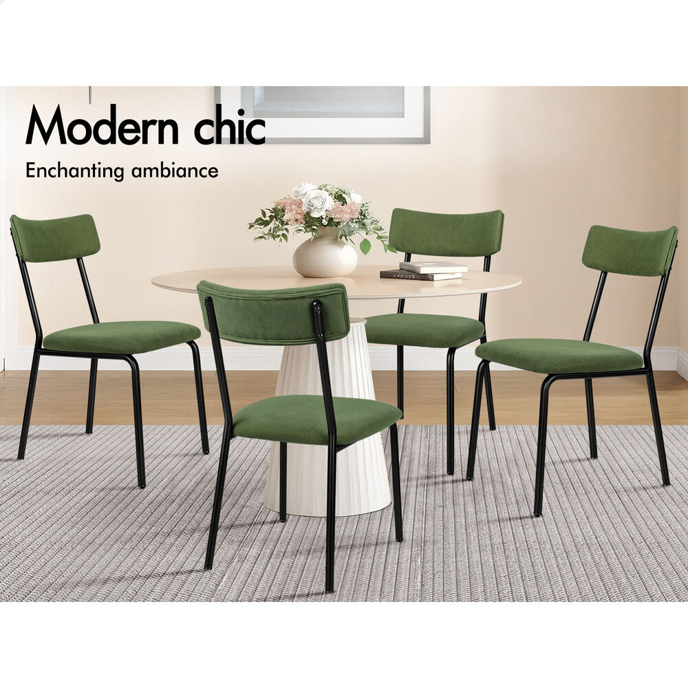 ALFORDSON 4x Dining Chairs Accent Kitchen Lounge Curved Backrest Corduroy Green