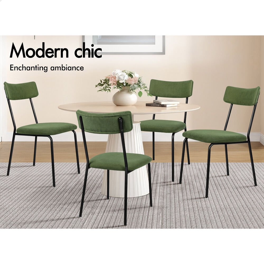 ALFORDSON 4x Dining Chairs Accent Kitchen Lounge Curved Backrest Corduroy Green
