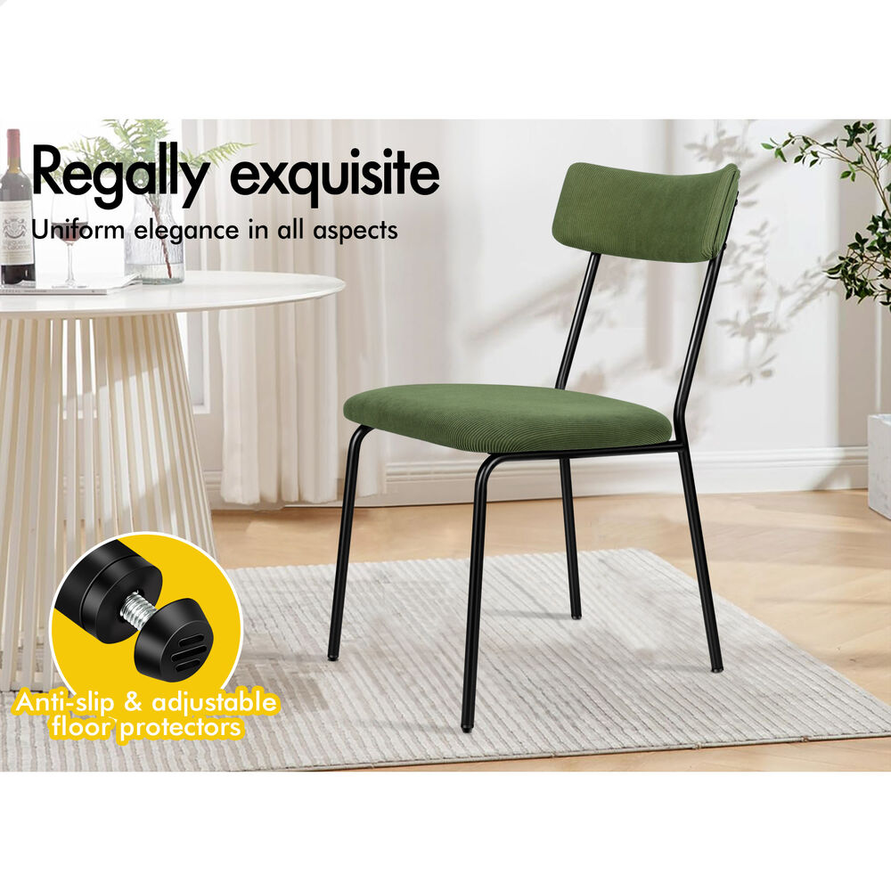 ALFORDSON 4x Dining Chairs Accent Kitchen Lounge Curved Backrest Corduroy Green
