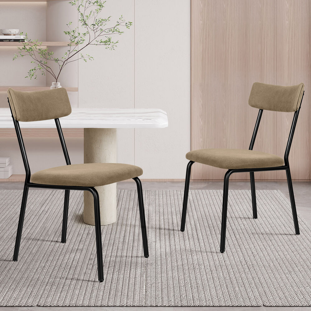 ALFORDSON 2x Dining Chairs Accent Kitchen Lounge Curved Backrest Corduroy Khaki