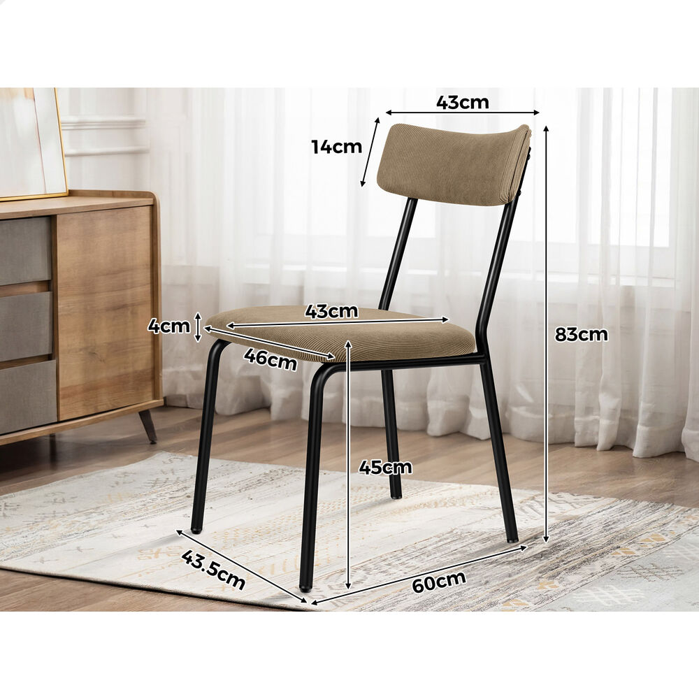 ALFORDSON 2x Dining Chairs Accent Kitchen Lounge Curved Backrest Corduroy Khaki