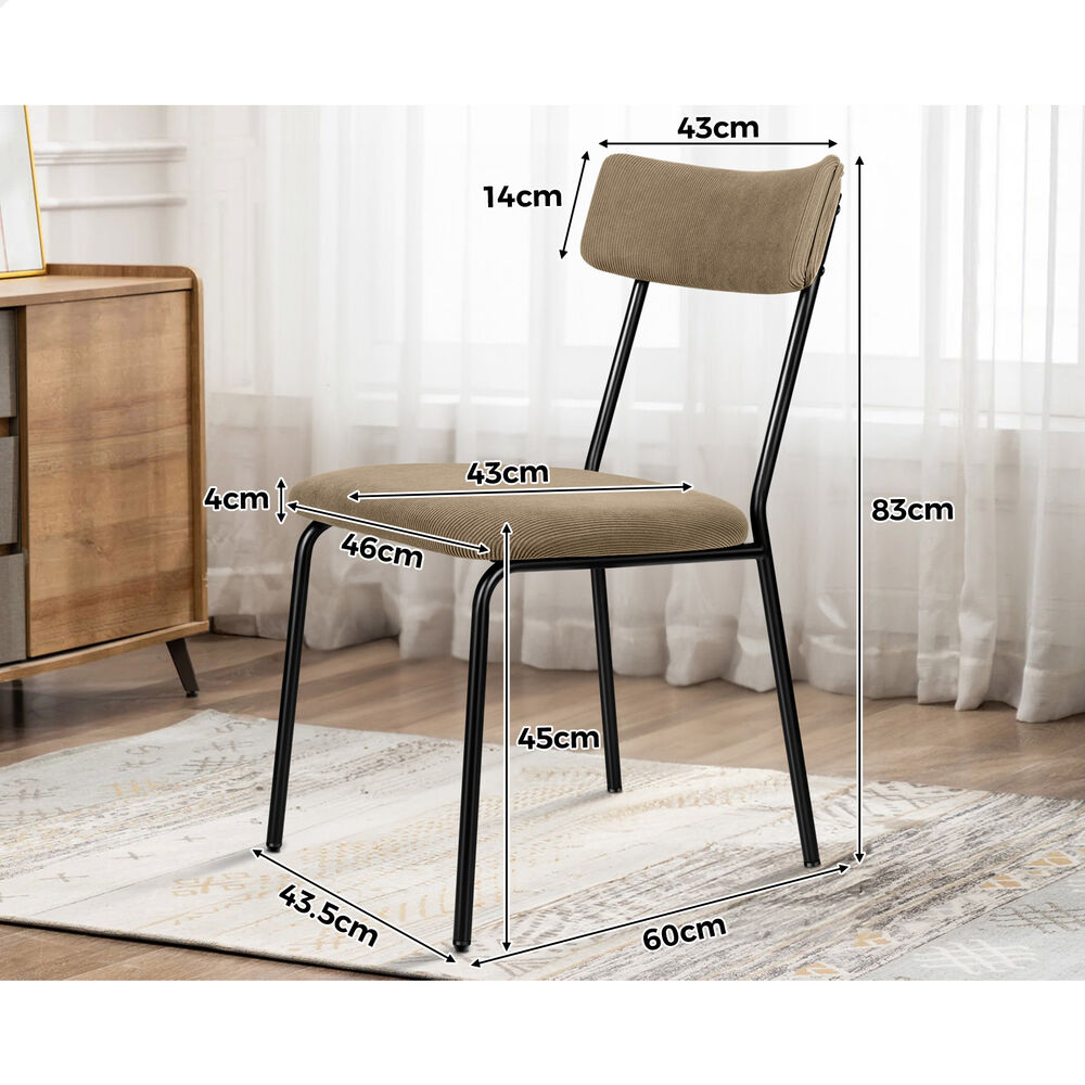 ALFORDSON 4x Dining Chairs Accent Kitchen Lounge Curved Backrest Corduroy Khaki