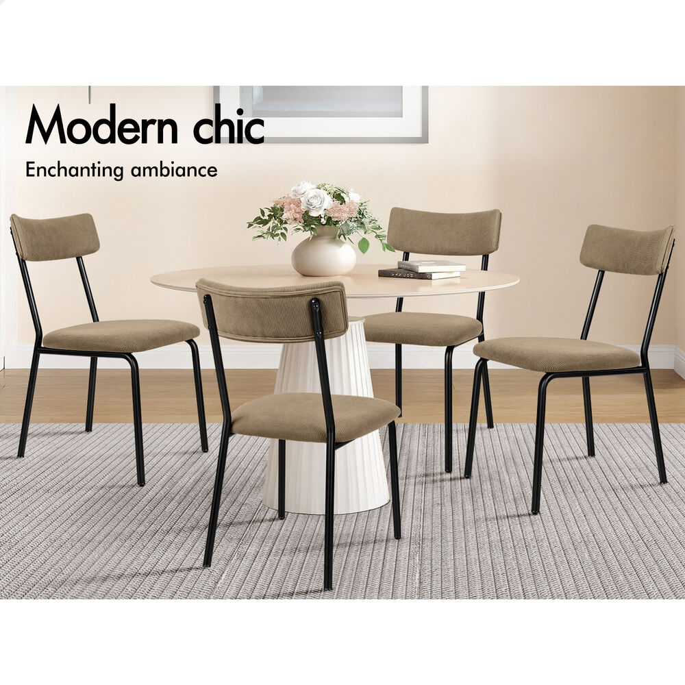 ALFORDSON 4x Dining Chairs Accent Kitchen Lounge Curved Backrest Corduroy Khaki