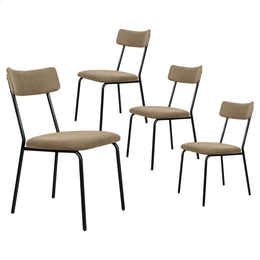 ALFORDSON 4x Dining Chairs Accent Kitchen Lounge Curved Backrest Corduroy Khaki