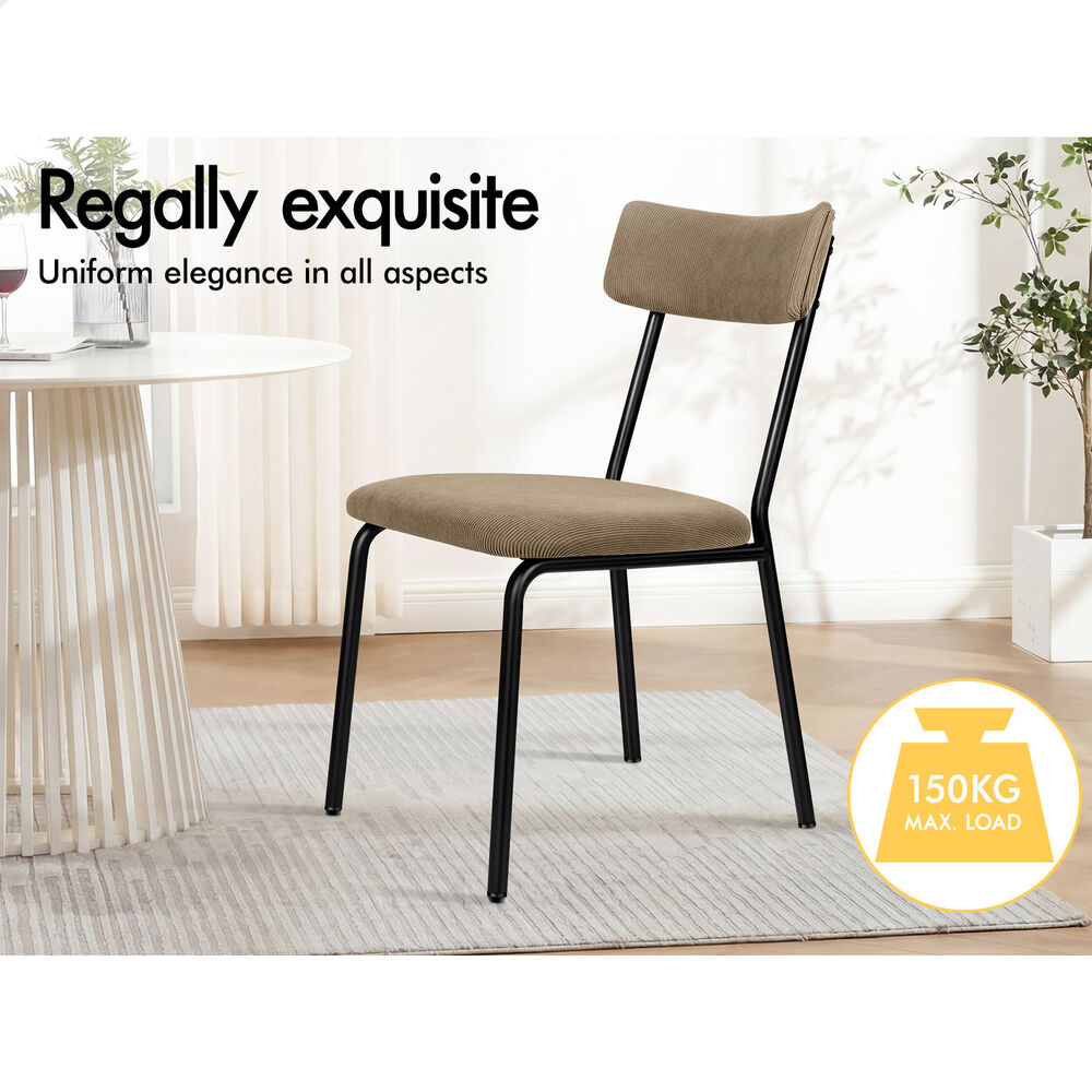 ALFORDSON 4x Dining Chairs Accent Kitchen Lounge Curved Backrest Corduroy Khaki
