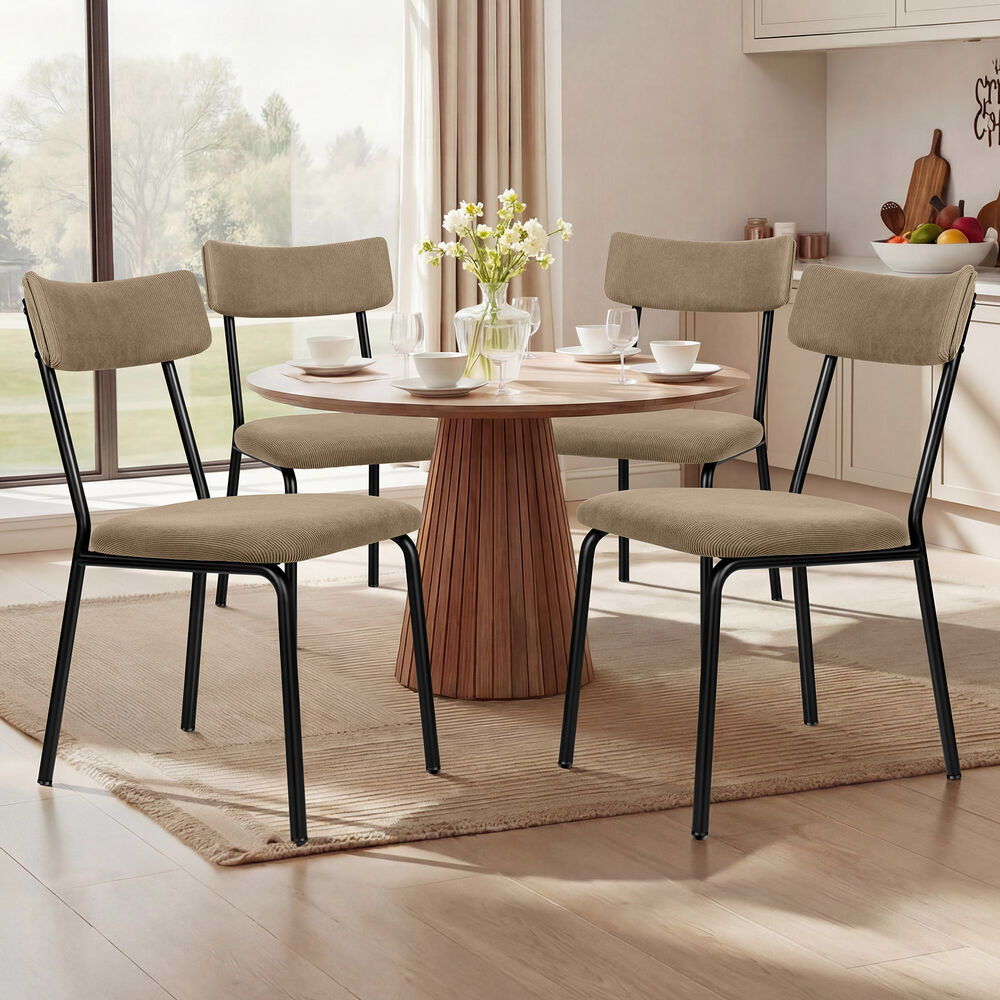 ALFORDSON 4x Dining Chairs Accent Kitchen Lounge Curved Backrest Corduroy Khaki