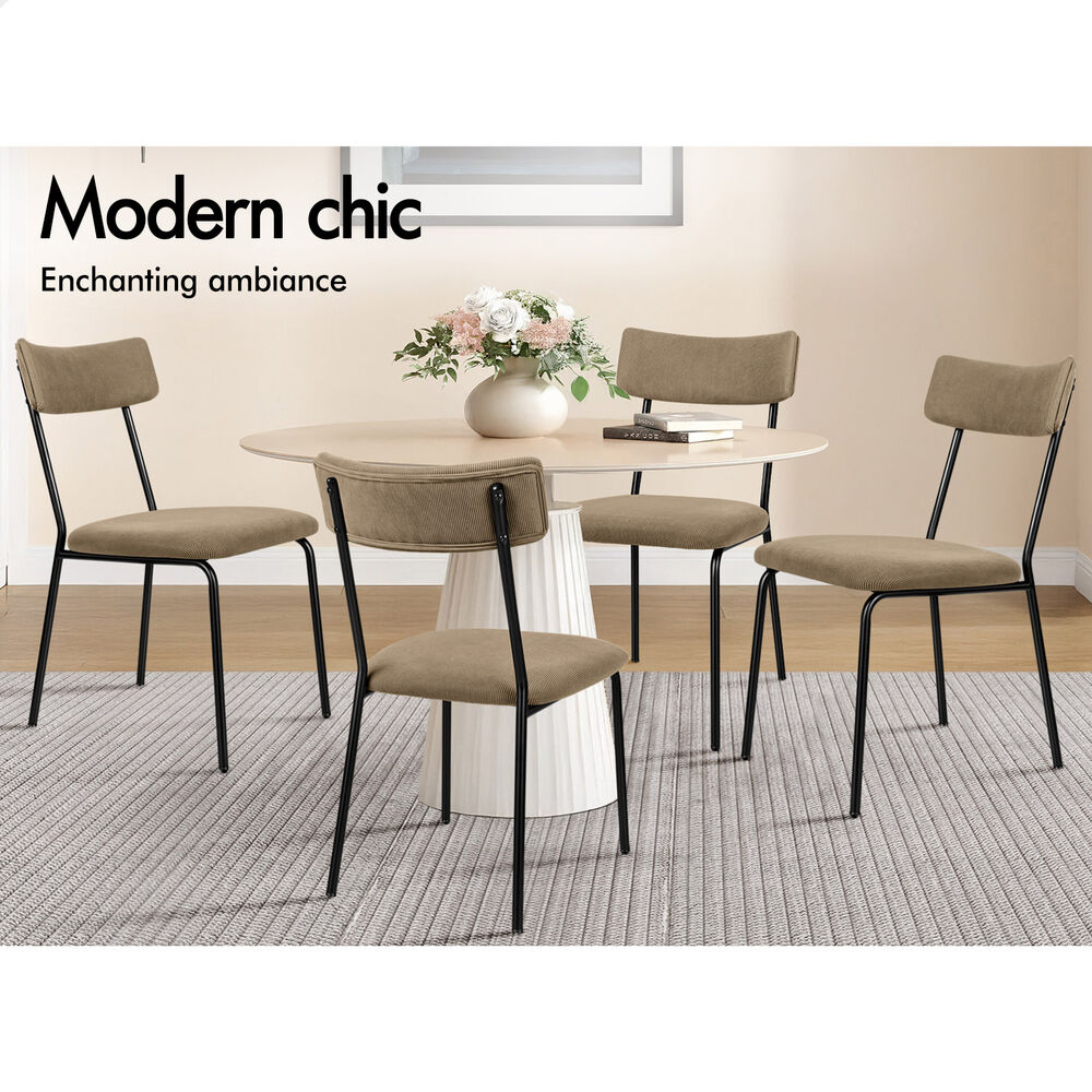 ALFORDSON 4x Dining Chairs Accent Kitchen Lounge Curved Backrest Corduroy Khaki