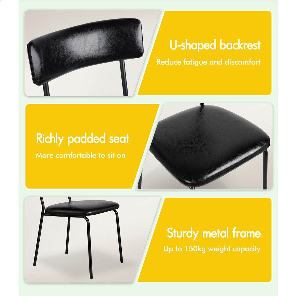 ALFORDSON 2x Dining Chairs Accent Kitchen Lounge Curved Back PU Leather Black