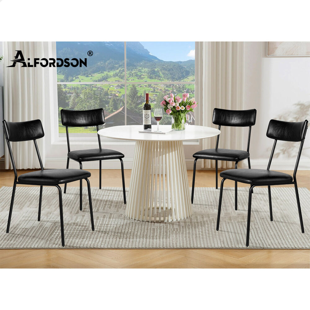 ALFORDSON 2x Dining Chairs Accent Kitchen Lounge Curved Back PU Leather Black