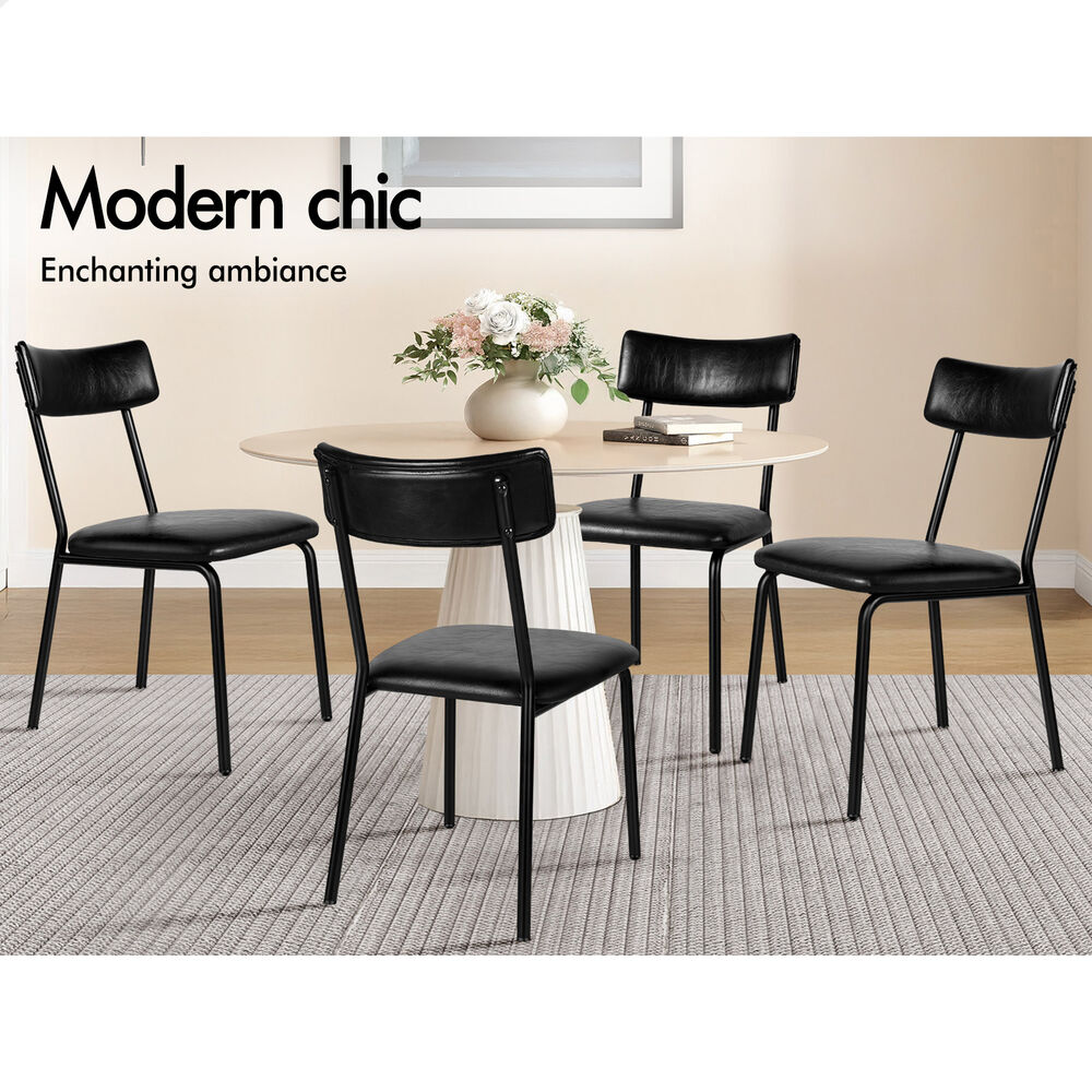 ALFORDSON 4x Dining Chairs Accent Kitchen Lounge Curved Back PU Leather Black