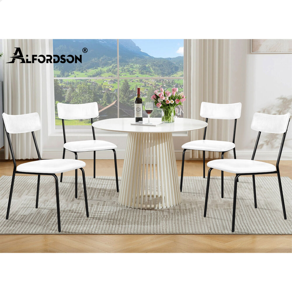 ALFORDSON 2x Dining Chairs Accent Kitchen Lounge Curved Back PU Leather White