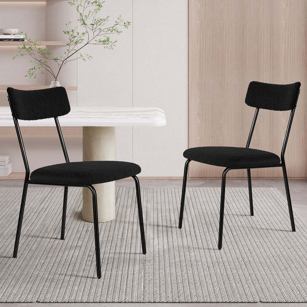 ALFORDSON 2x Dining Chairs Accent Kitchen Lounge Rectangular Back Sherpa Black