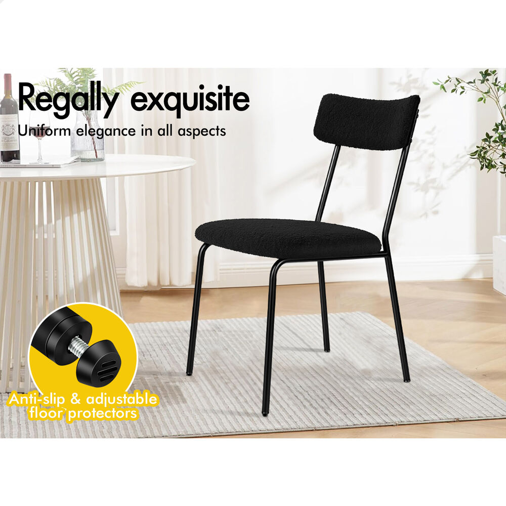 ALFORDSON 2x Dining Chairs Accent Kitchen Lounge Rectangular Back Sherpa Black