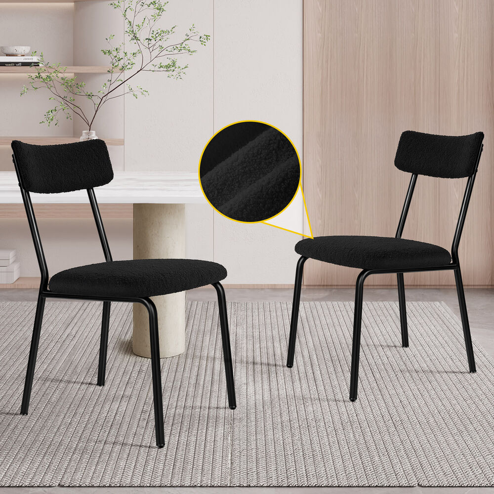ALFORDSON 2x Dining Chairs Accent Kitchen Lounge Rectangular Back Sherpa Black