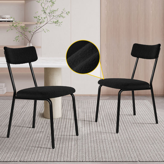 ALFORDSON 2x Dining Chairs Accent Kitchen Lounge Rectangular Back Sherpa Black
