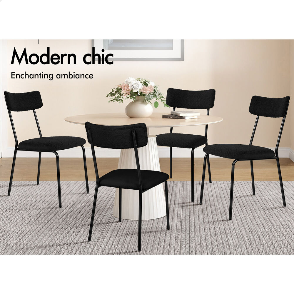 ALFORDSON 2x Dining Chairs Accent Kitchen Lounge Rectangular Back Sherpa Black