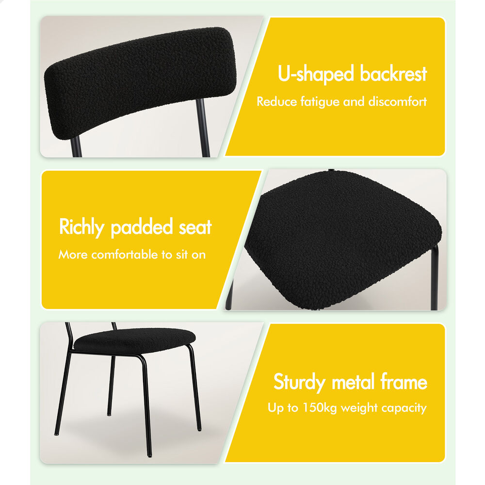 ALFORDSON 2x Dining Chairs Accent Kitchen Lounge Rectangular Back Sherpa Black