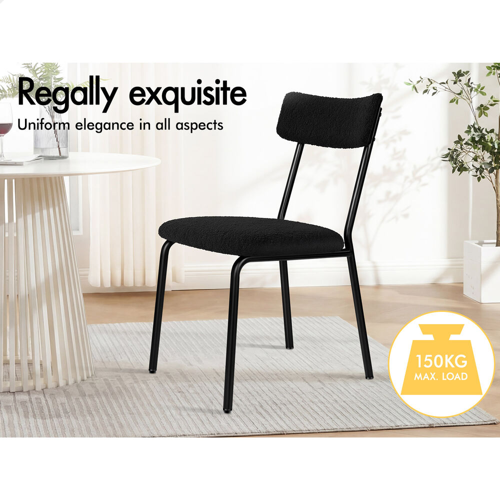 ALFORDSON 2x Dining Chairs Accent Kitchen Lounge Rectangular Back Sherpa Black