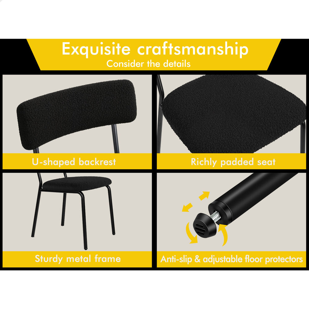 ALFORDSON 2x Dining Chairs Accent Kitchen Lounge Rectangular Back Sherpa Black