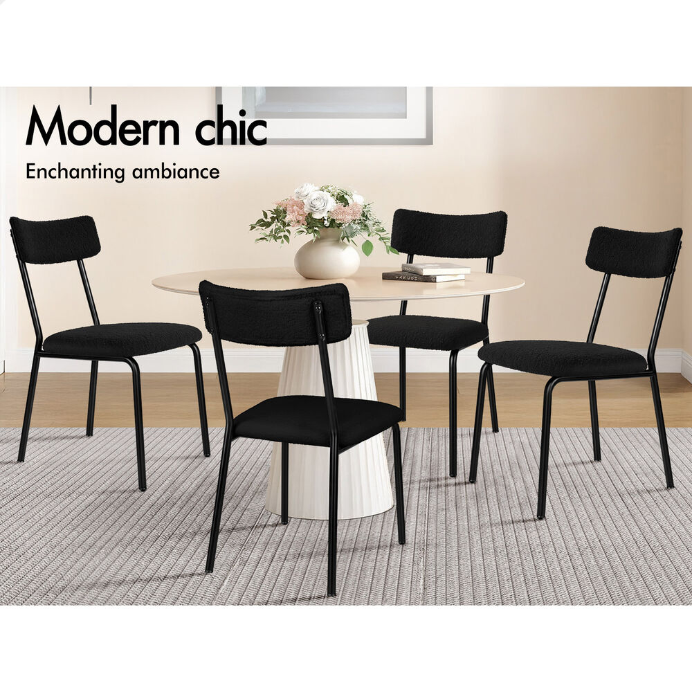 ALFORDSON 4x Dining Chairs Accent Kitchen Lounge Rectangular Back Sherpa Black