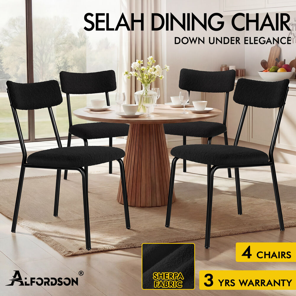 ALFORDSON 4x Dining Chairs Accent Kitchen Lounge Rectangular Back Sherpa Black