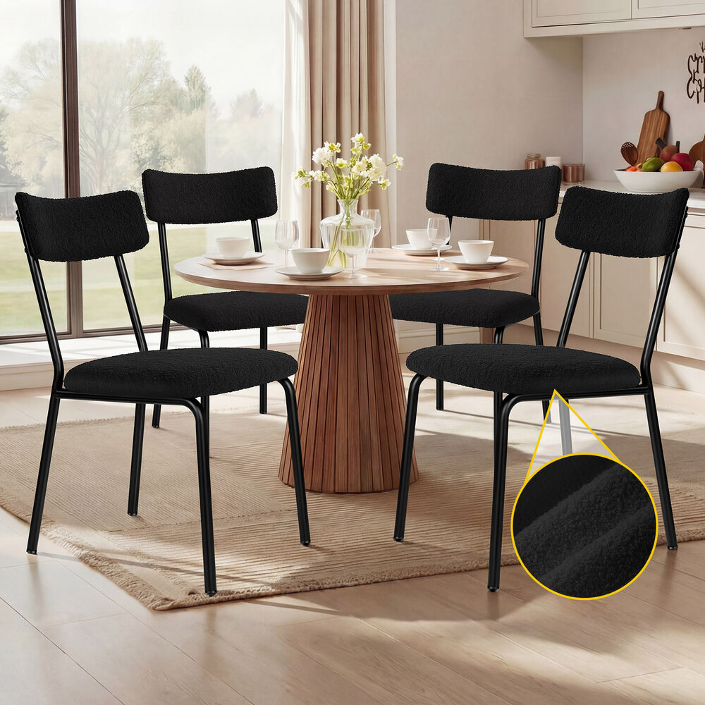 ALFORDSON 4x Dining Chairs Accent Kitchen Lounge Rectangular Back Sherpa Black
