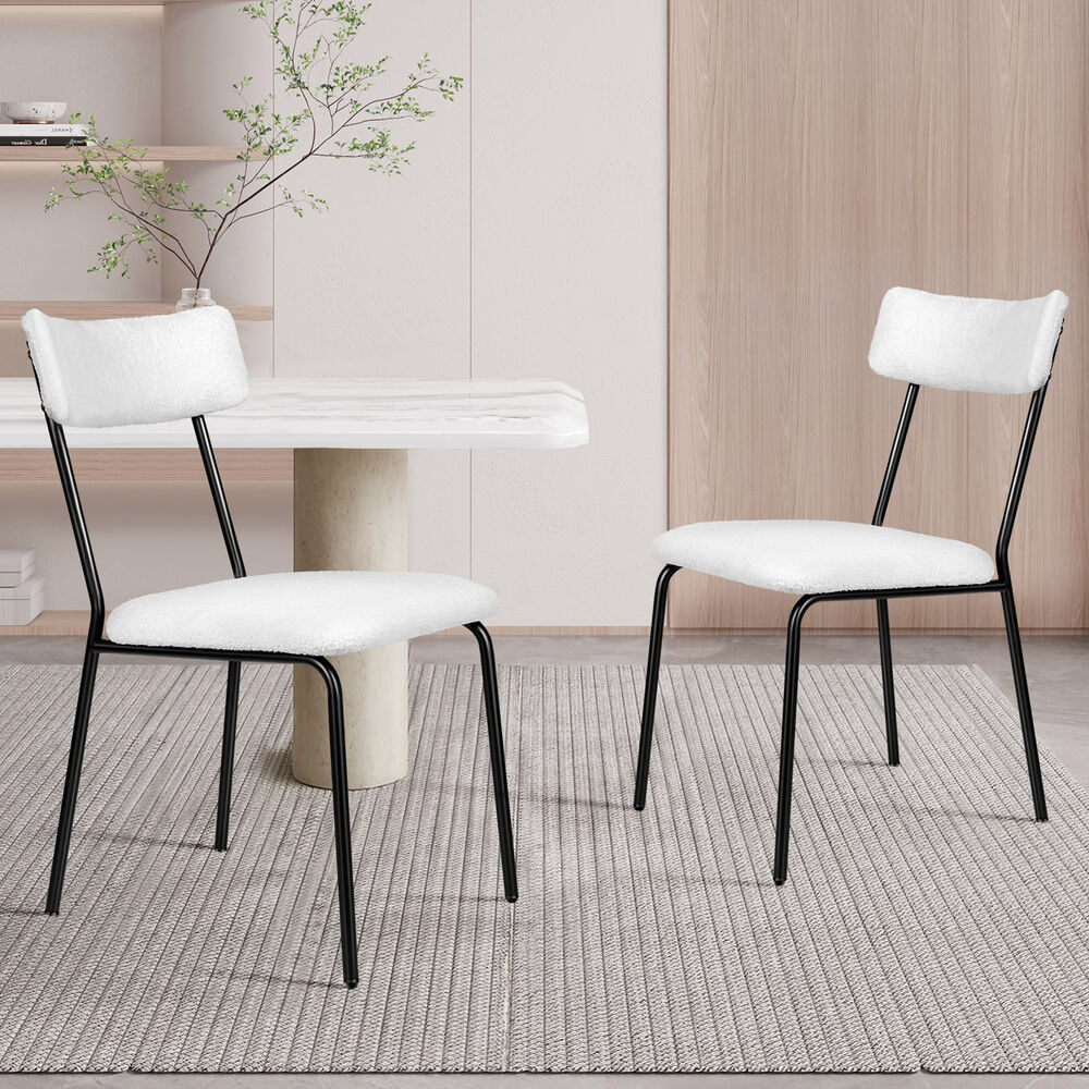 ALFORDSON 2x Dining Chairs Accent Kitchen Lounge Rectangular Back Sherpa White