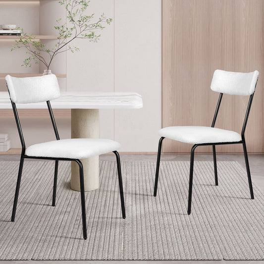 ALFORDSON 2x Dining Chairs Accent Kitchen Lounge Rectangular Back Sherpa White