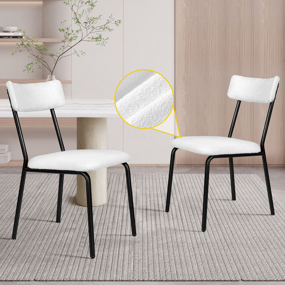 ALFORDSON 2x Dining Chairs Accent Kitchen Lounge Rectangular Back Sherpa White