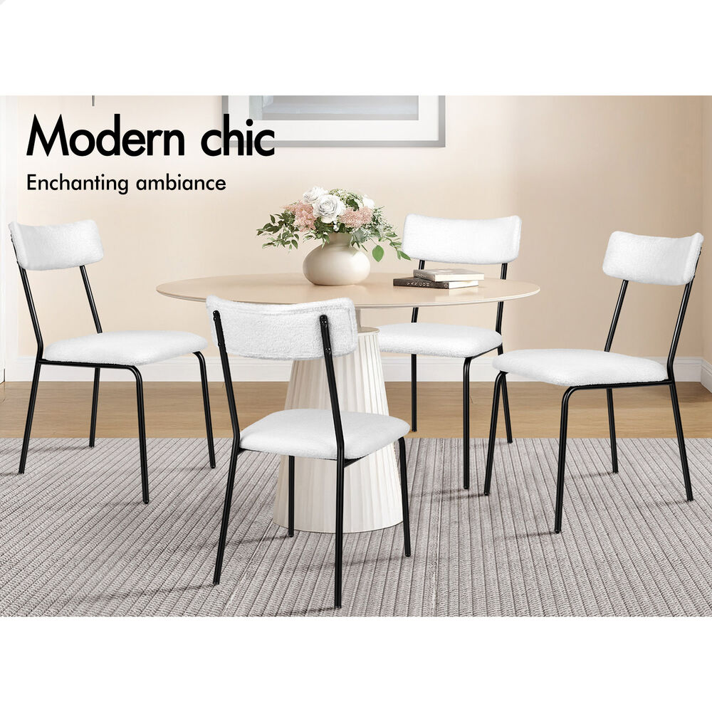 ALFORDSON 2x Dining Chairs Accent Kitchen Lounge Rectangular Back Sherpa White