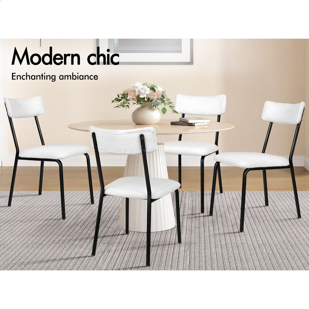 ALFORDSON 2x Dining Chairs Accent Kitchen Lounge Rectangular Back Sherpa White