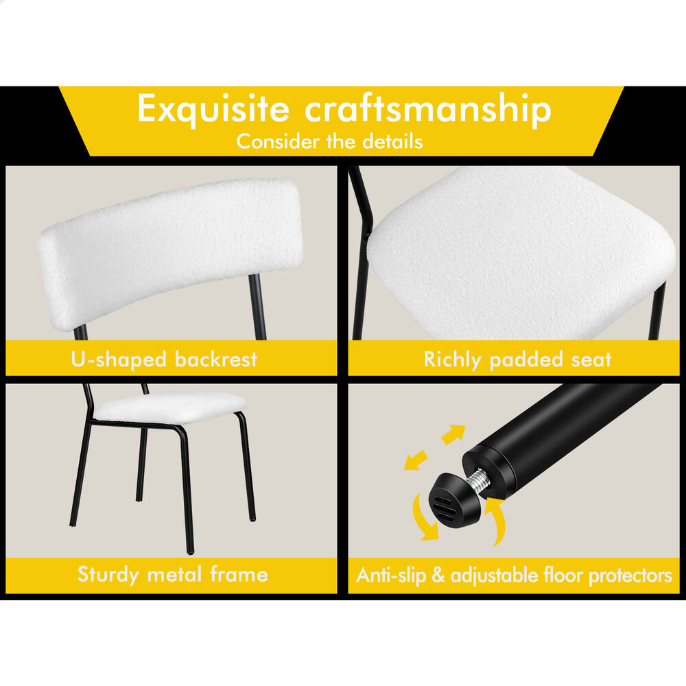 ALFORDSON 2x Dining Chairs Accent Kitchen Lounge Rectangular Back Sherpa White