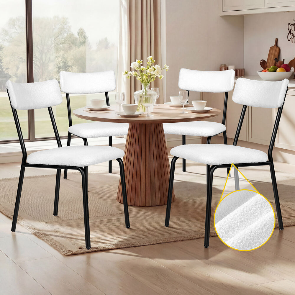 ALFORDSON 4x Dining Chairs Accent Kitchen Lounge Rectangular Back Sherpa White