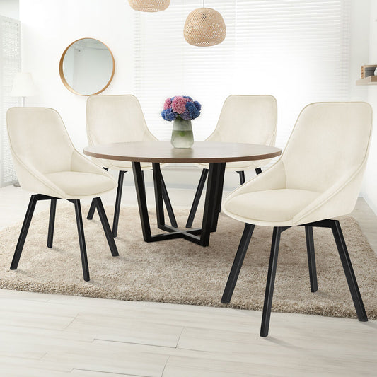 ALFORDSON 4x Dining Chairs Accent Kitchen Swivel Lounge Padded Seat Velvet Beige