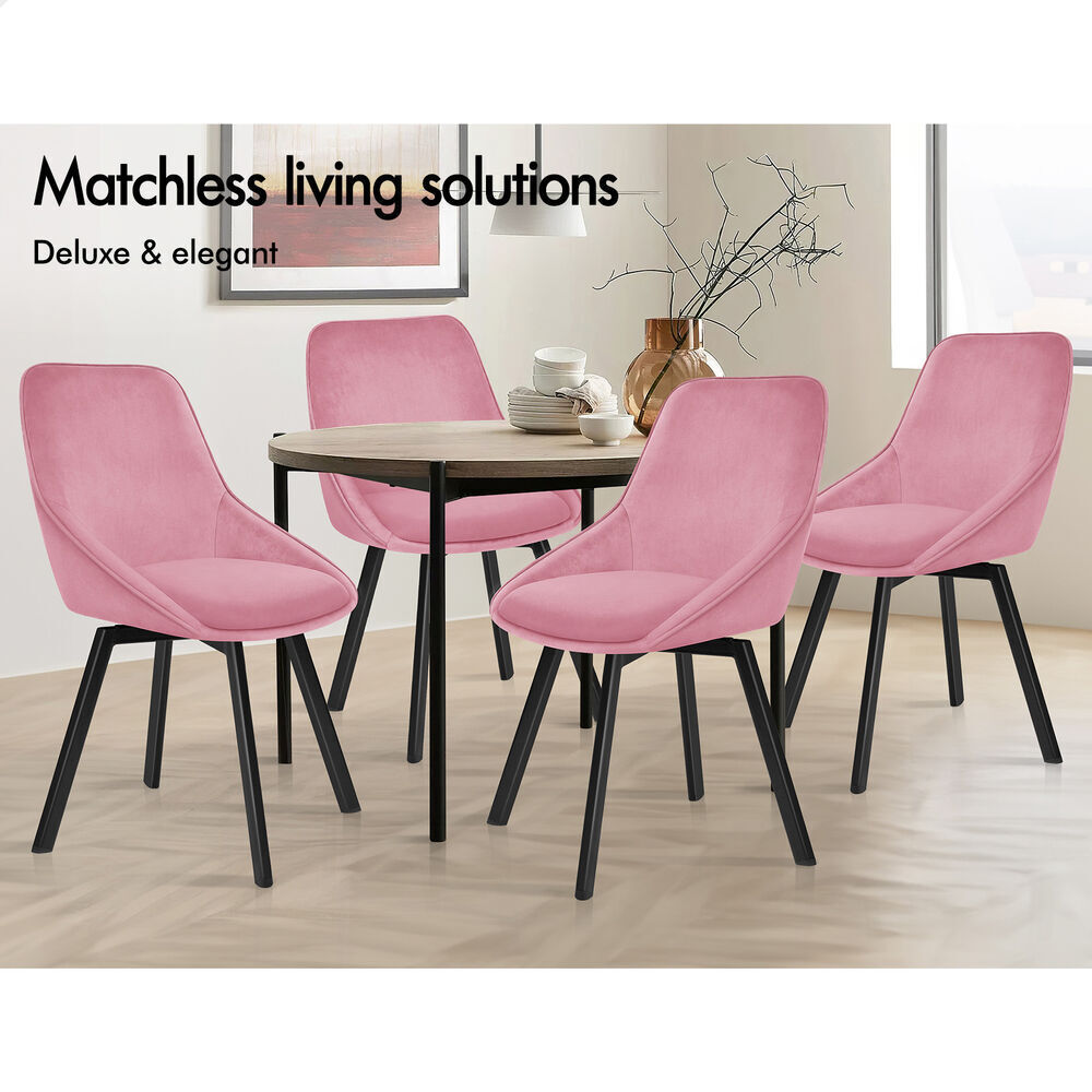 ALFORDSON 2x Dining Chairs Accent Kitchen Swivel Lounge Padded Seat Velvet Pink