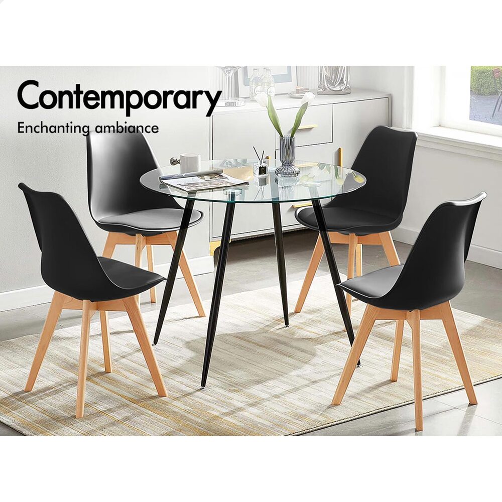 ALFORDSON 4x Dining Chairs Retro PU Leather Wooden Black