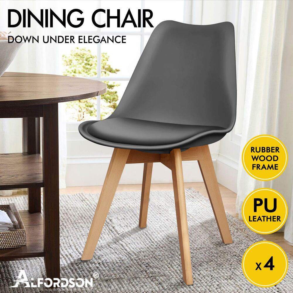 ALFORDSON 4x Dining Chairs Retro PU Leather Wooden Grey