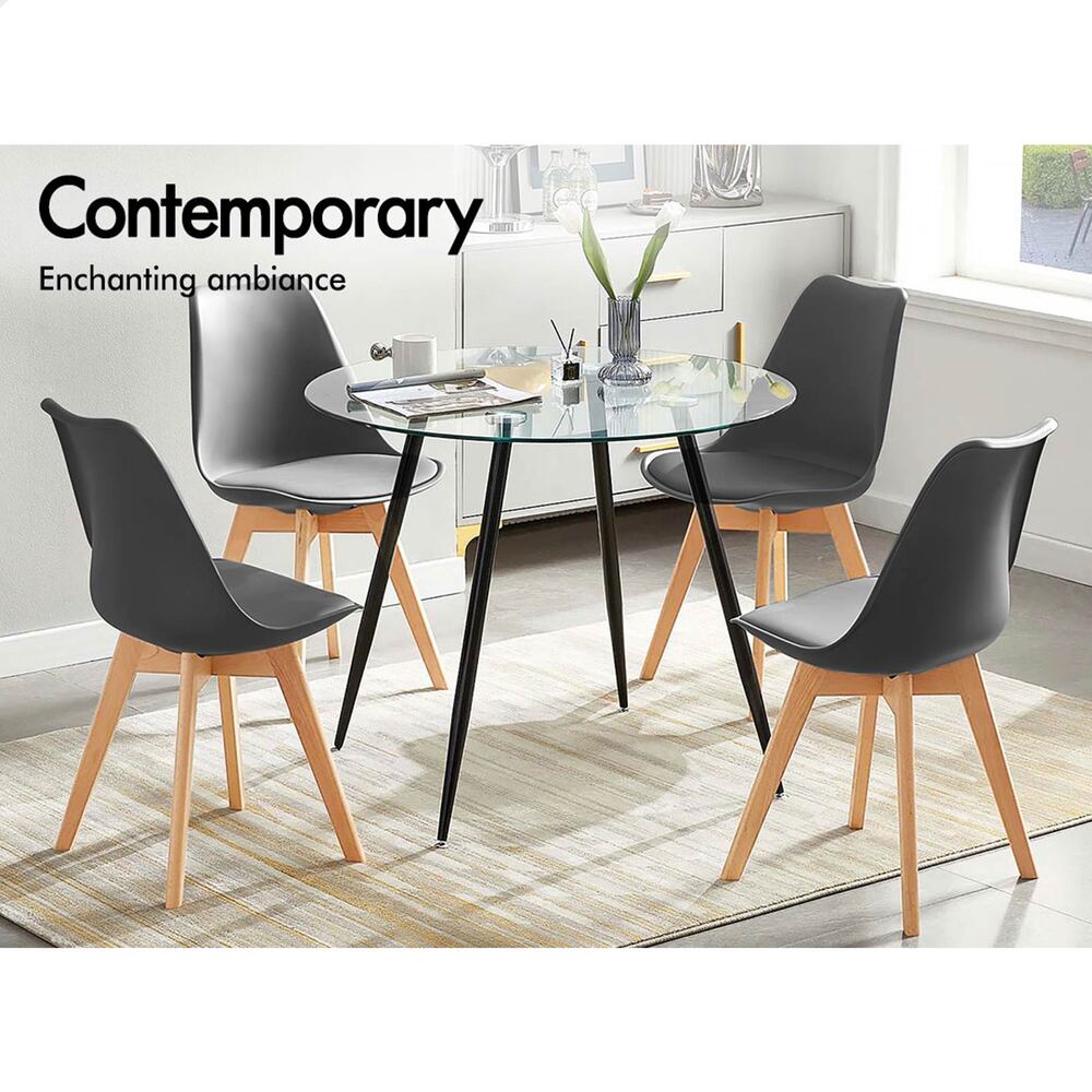 ALFORDSON 4x Dining Chairs Retro PU Leather Wooden Grey