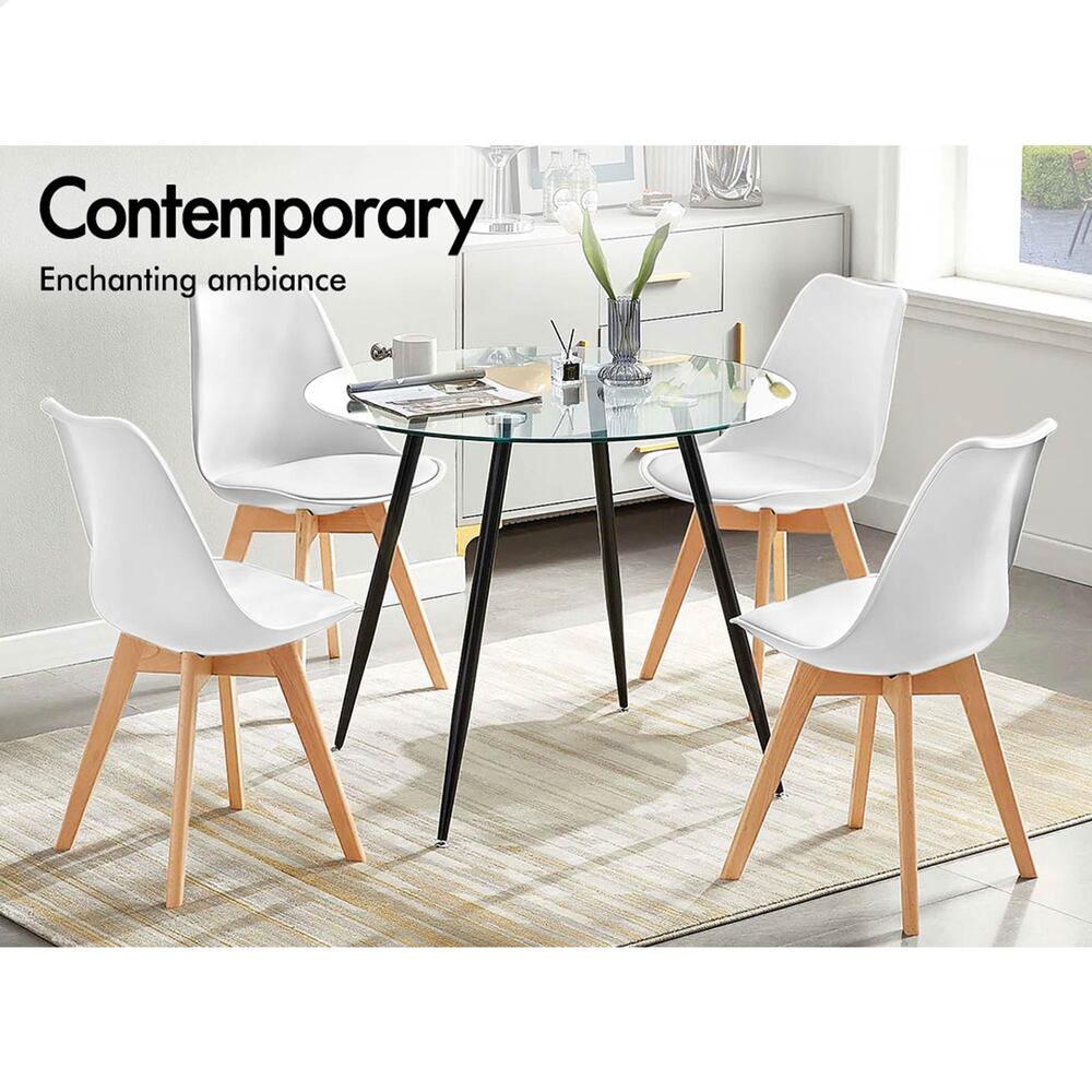 ALFORDSON 4x Dining Chairs Retro PU Leather Wooden White