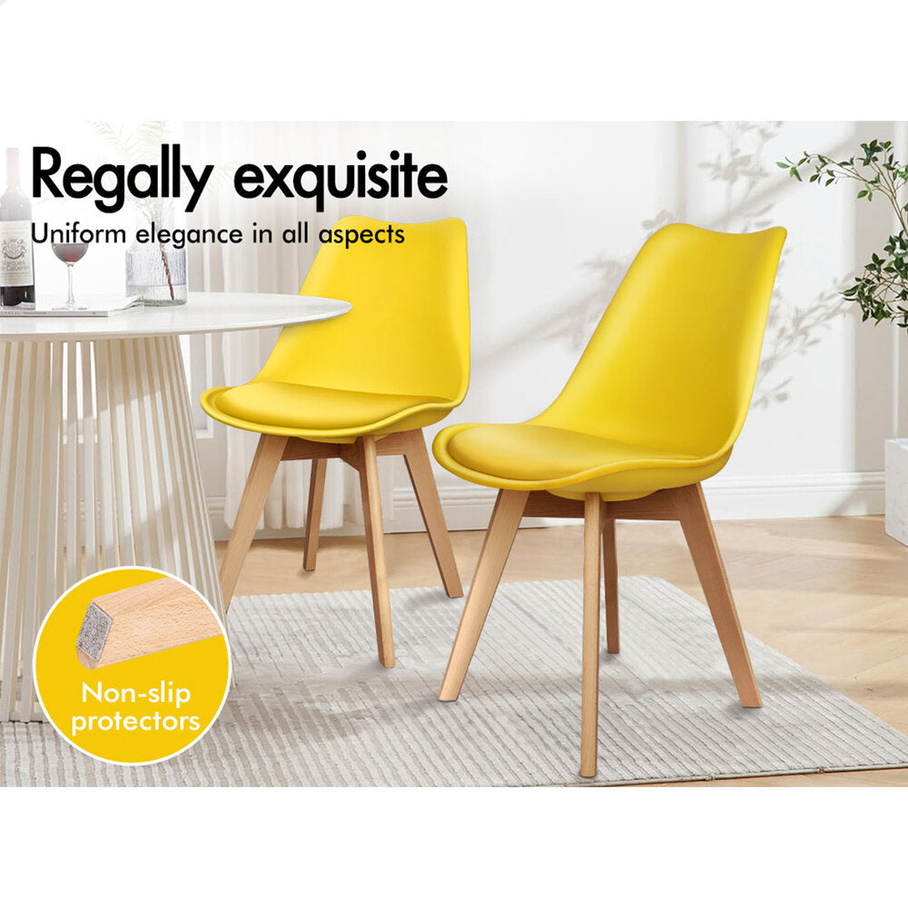 ALFORDSON 4x Dining Chairs Retro PU Leather Wooden Yellow