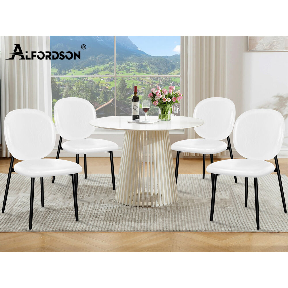 ALFORDSON 2x Dining Chairs Accent Kitchen Lounge Curved Back PU Leather White