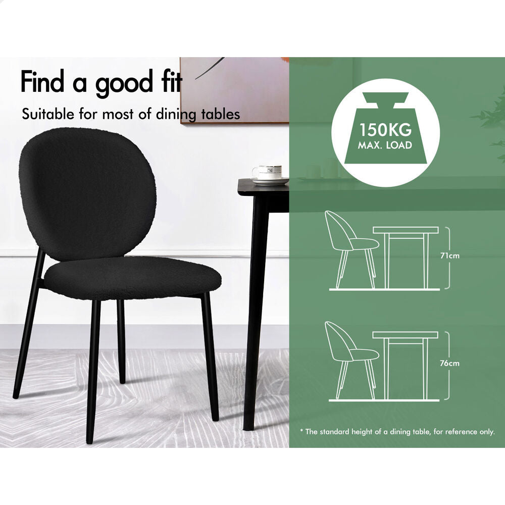 ALFORDSON 2x Dining Chairs Cafe Kitchen Lounge Curved Wooden Back Sherpa Black