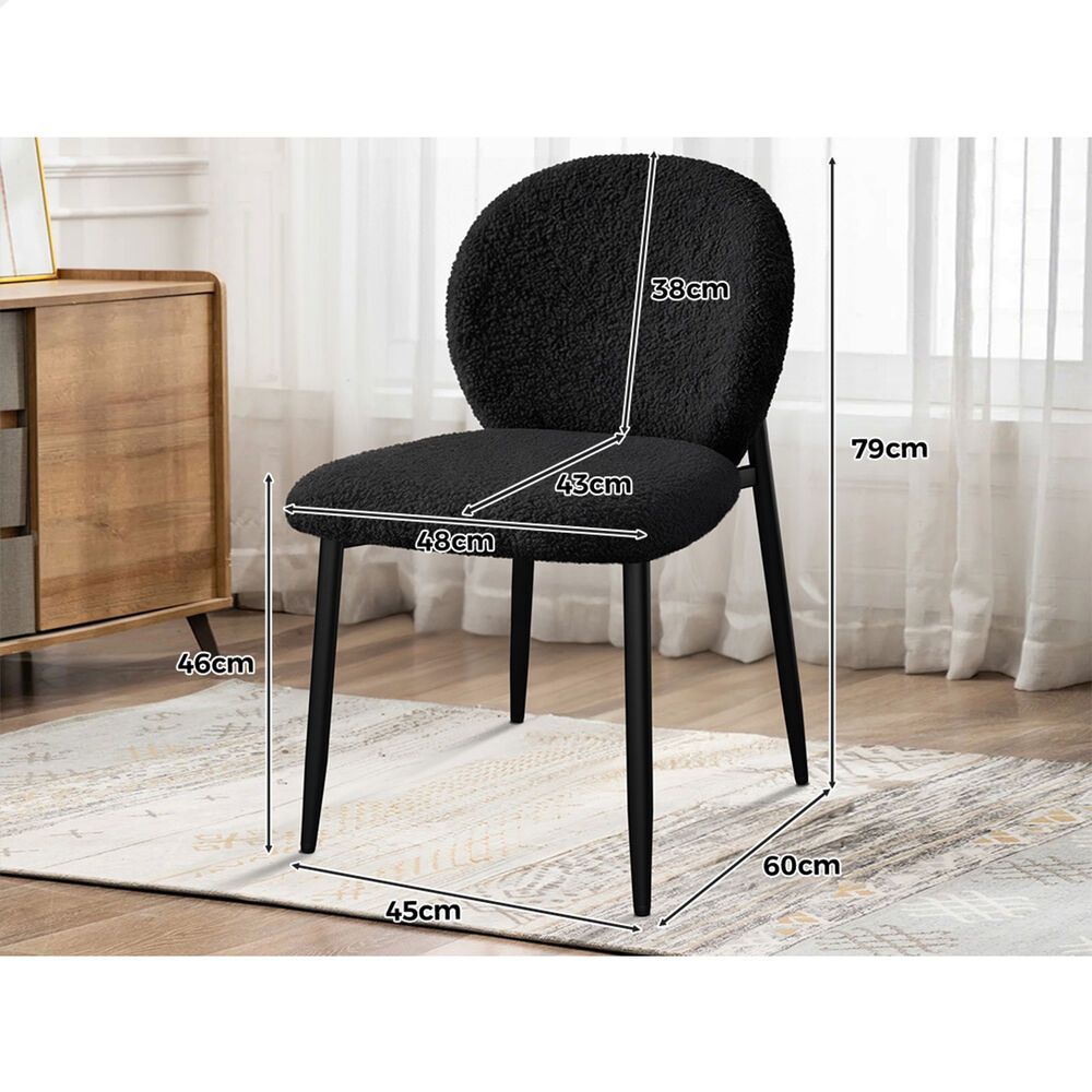 ALFORDSON 2x Dining Chairs Cafe Kitchen Lounge Curved Wooden Back Sherpa Black