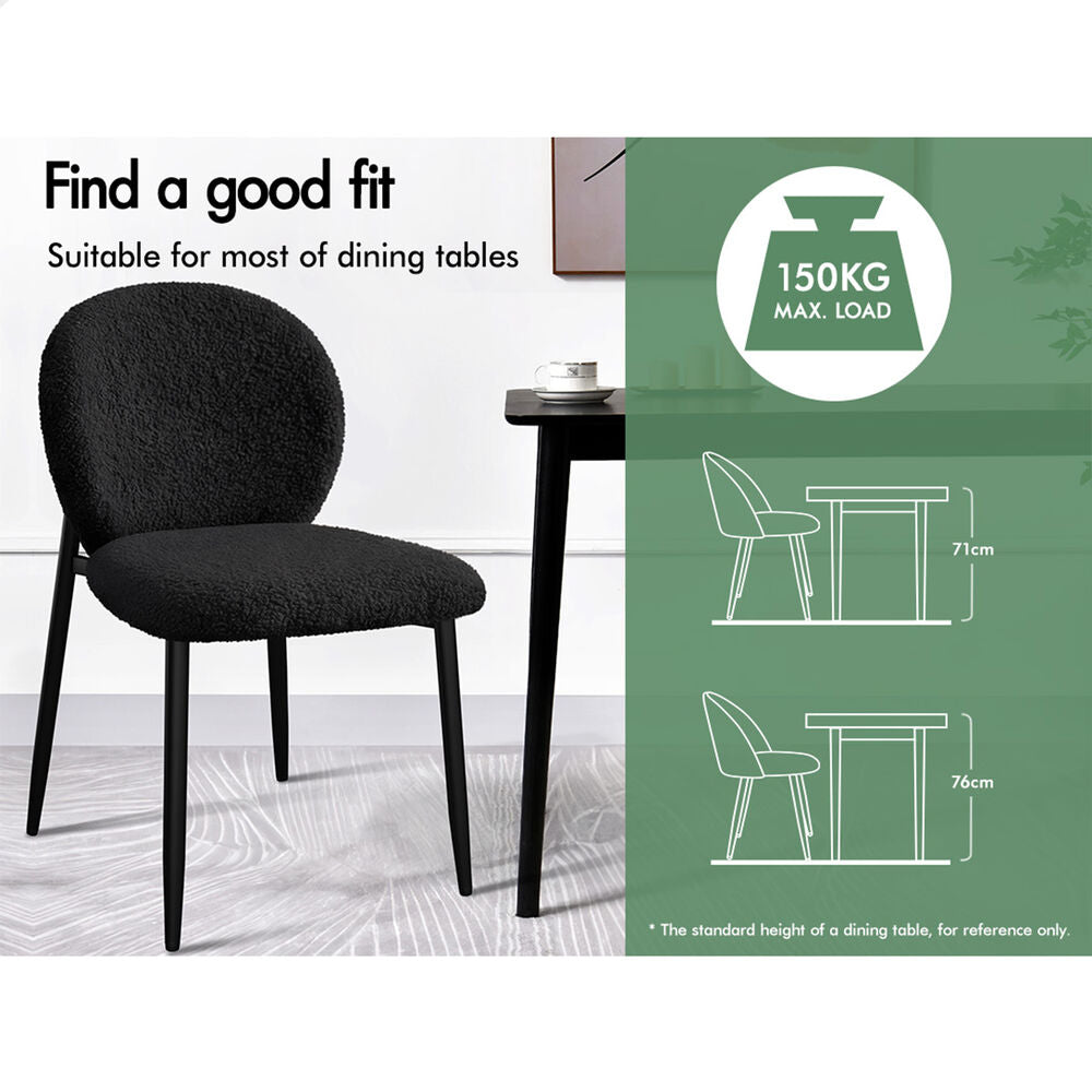 ALFORDSON 2x Dining Chairs Cafe Kitchen Lounge Curved Wooden Back Sherpa Black