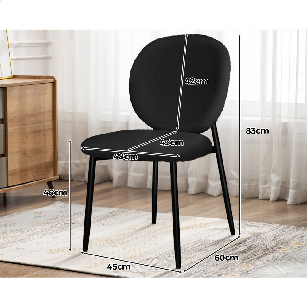ALFORDSON 2x Dining Chairs Cafe Kitchen Lounge Curved Wooden Back Sherpa Black