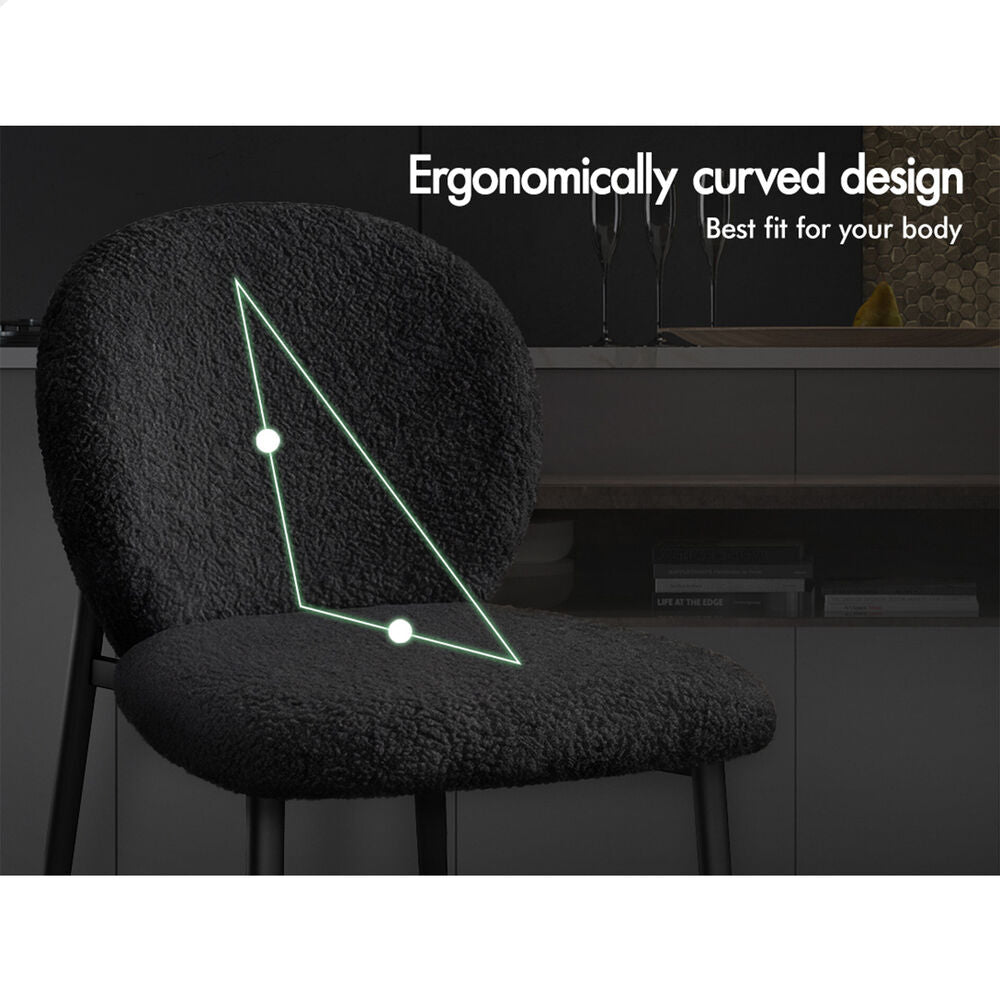 ALFORDSON 2x Dining Chairs Cafe Kitchen Lounge Curved Wooden Back Sherpa Black