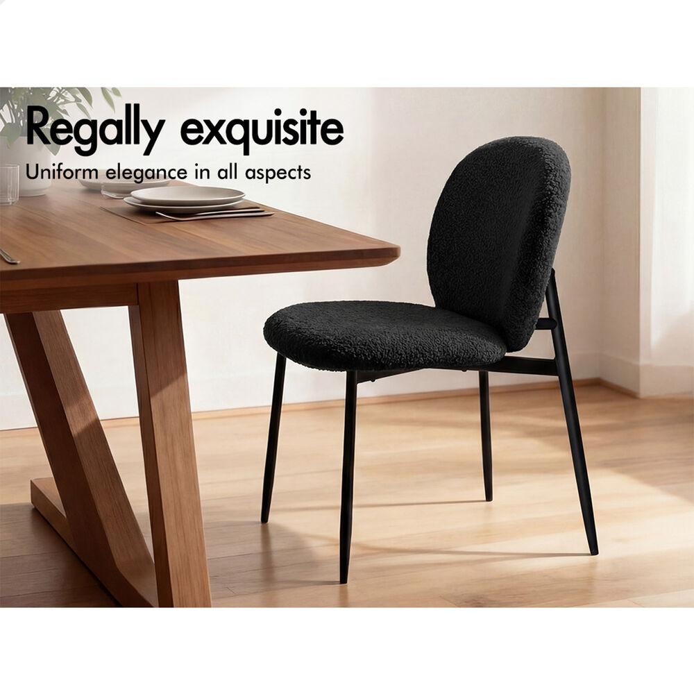 ALFORDSON 2x Dining Chairs Cafe Kitchen Lounge Curved Wooden Back Sherpa Black