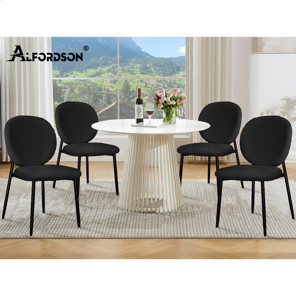 ALFORDSON 2x Dining Chairs Cafe Kitchen Lounge Curved Wooden Back Sherpa Black